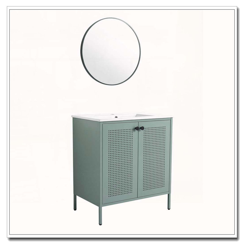 Meuble-lavabo autoportant de 30 po avec lavabo en céramique et acier laminé à froid