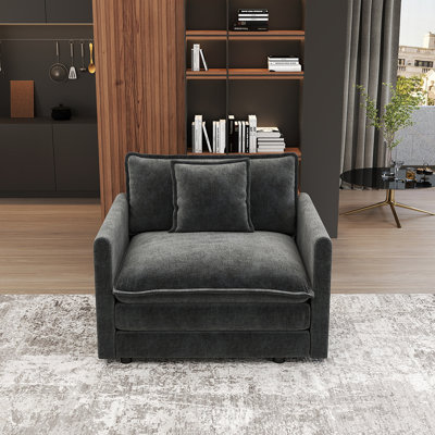 Canapé en chenille de 41,5 po de style minimaliste moderne (2 coussins d'accoudoirs non inclus)