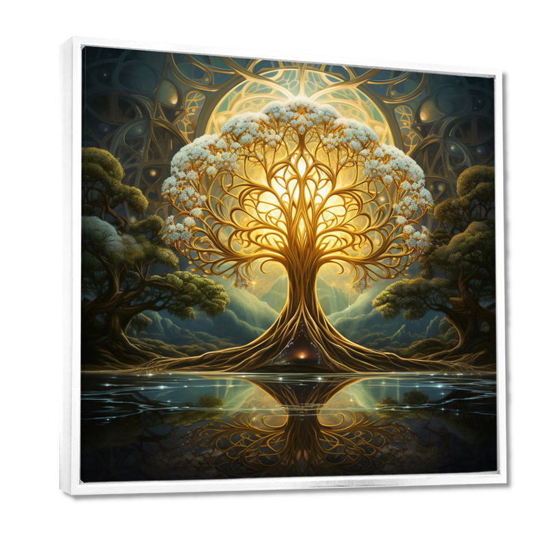 Magique arbre de vie pleine lune magique - Art mural sur toile chêne, Toile encadrée flottée blanche