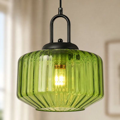 Luminaire suspendu moderne en verre vert, cordon réglable, ampoule E26 incluse