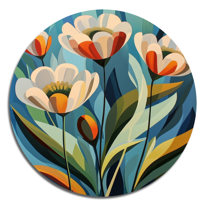 Désert fleur de fleurs de renoncule géométriques II - renoncule rond en métal, H 29 po x l 29 po