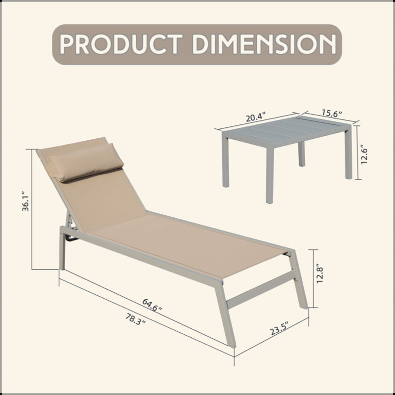 Patio Chaise Lounge Set Of 3, Aluminum Pool Lounge Chairs With Side Table, Outdoor Adjustable Recliner All Weather For Poolside, Beach, Yard, Balcony