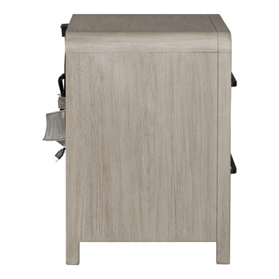 Table de chevet 2 tiroirs en bois massif Dovie avec chargeur USB