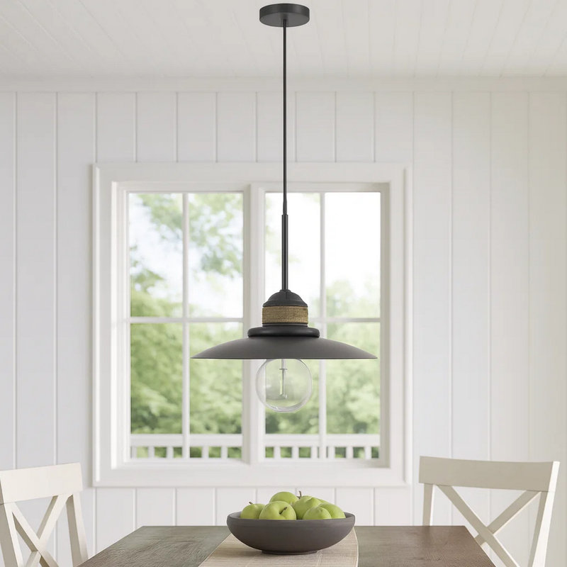 Oly Pendant Light w Burlap Rope Design, Dark Gray