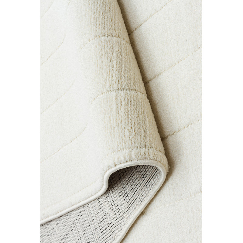 Tapis blanc en polyester tissé à la machine Hamim, Tapis de couloir 2 pi 7 po x 9 pi 10 po