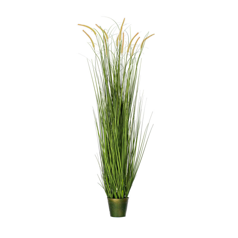 Herbe verte et quenouilles artificielles en pot, H 60 po x l 33 po x P 33 po