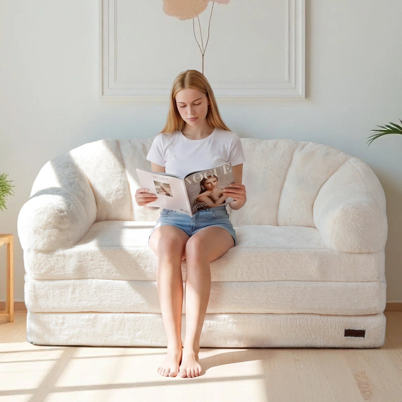Canapé-lit 2 en 1 convertible en méridienne Comfy Bean Bag, Causeuse, Beige