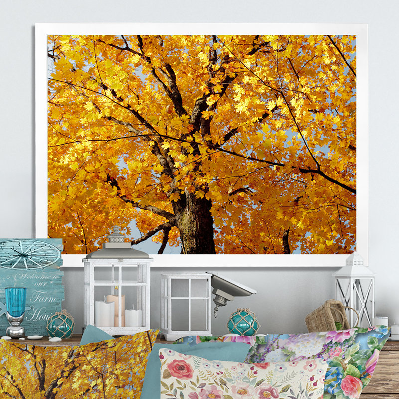 Automne érable - reproduction sur toile, H 8 po x l 12 po x P 1 po, Cadre de coin blanc fermé