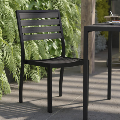 Saville Outdoor Faux Teak Side Chair with Poly Slats - Teak Patio Chair by Trent Austin Design