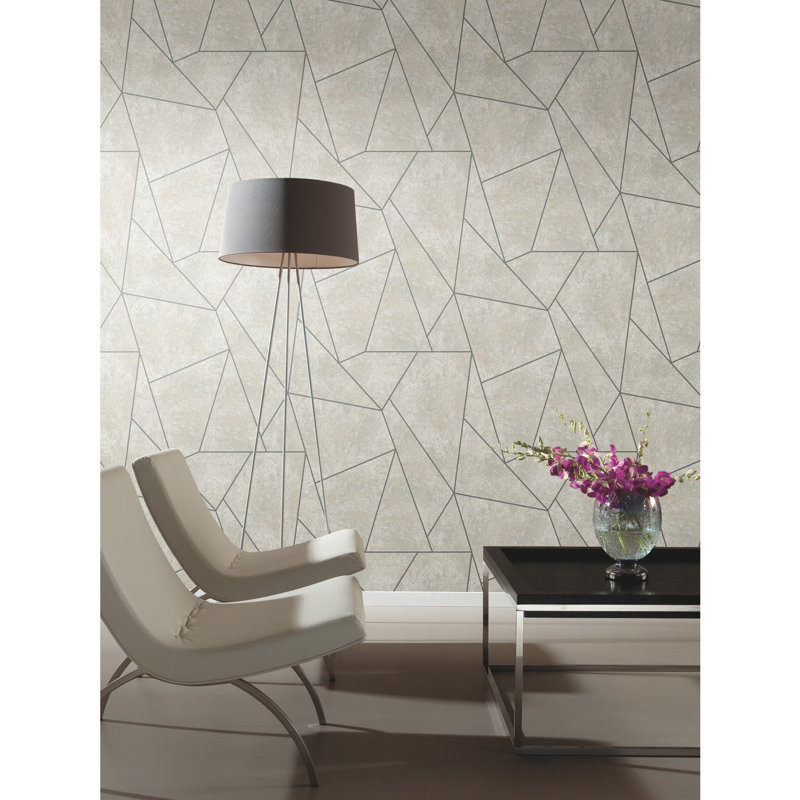 Nazca Geometric Metallic Wallpaper Roll, Gray