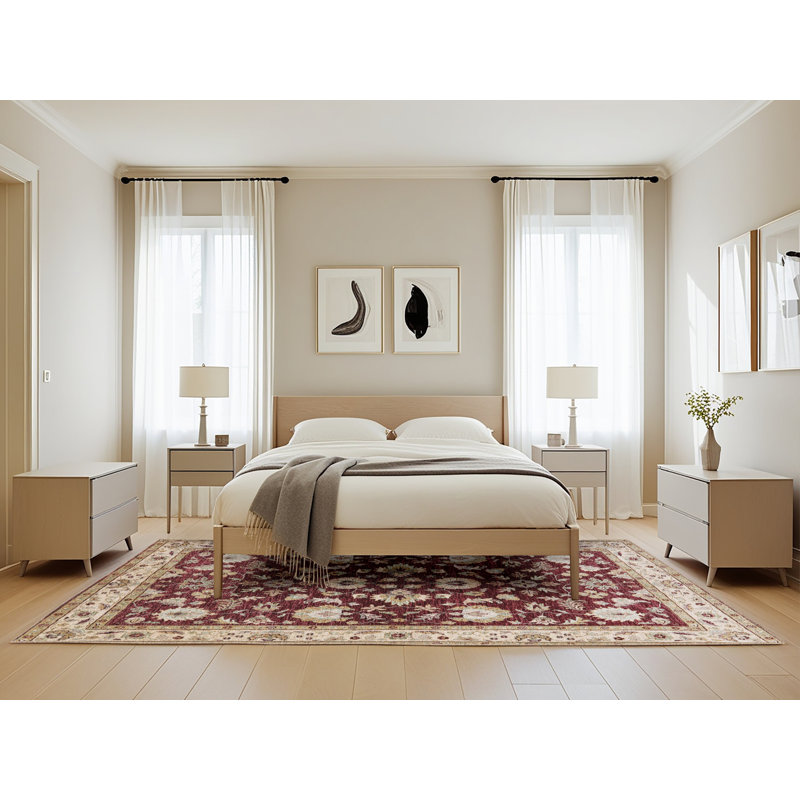 Tapis oriental ivoire / rouge Rôle, Rectangle 5 pi x 8 pi