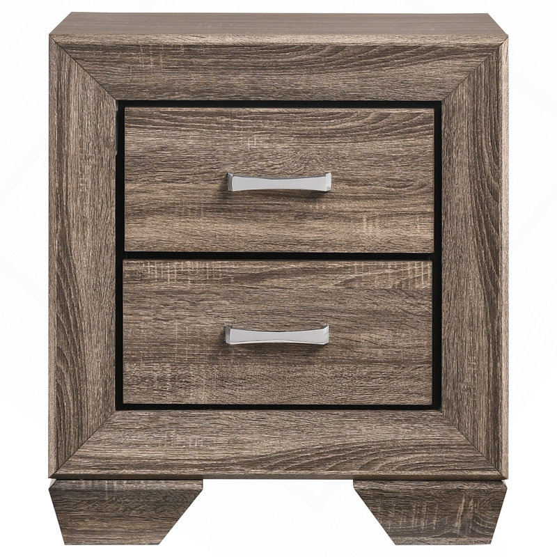 Tomasina Washed Taupe 2-Drawer Rectangular Nightstand, Taupe