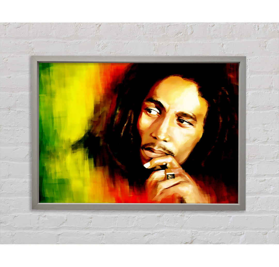 Bob Marley Rot Gelb Grün - Einzelner Bilderrahmen Kunstdrucke auf Leinwand