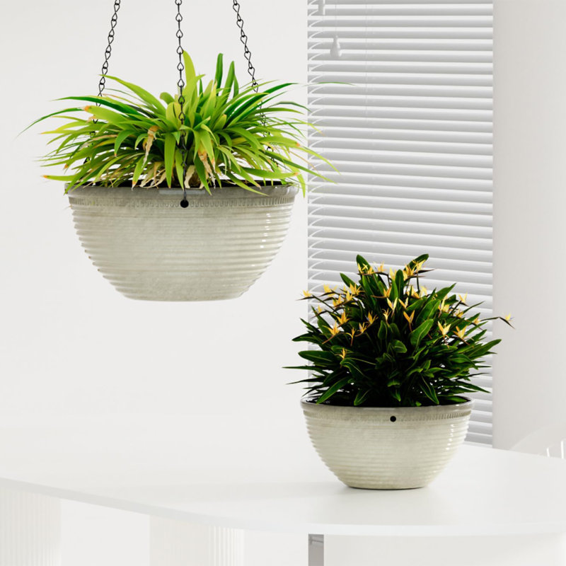 Paquet de 2 pots de fleurs suspendus de 10 po avec trou de drainage et bouchon blanc cassé