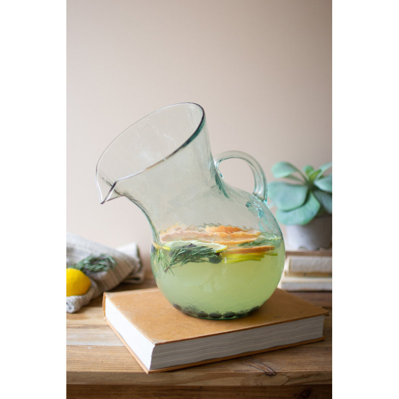  Pichet en verre soufflé à la main transparent H 12 po transparent