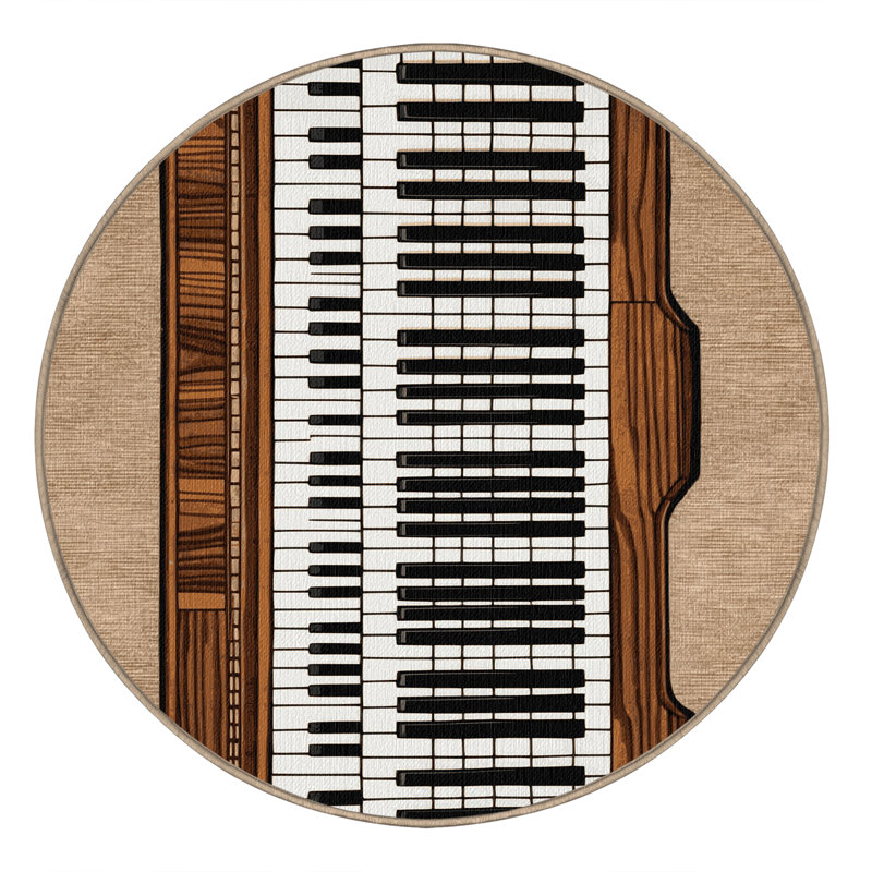 Washable Piano Music Area Rug, Round 8'