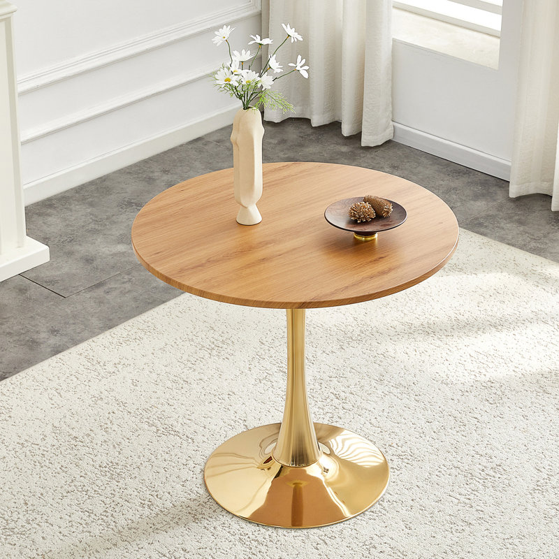 Table de salle à manger ronde, table de bistro moderne avec base en métal, H 28,3 po x l 31,5 po x P 31,5 po, Walnut, Gold