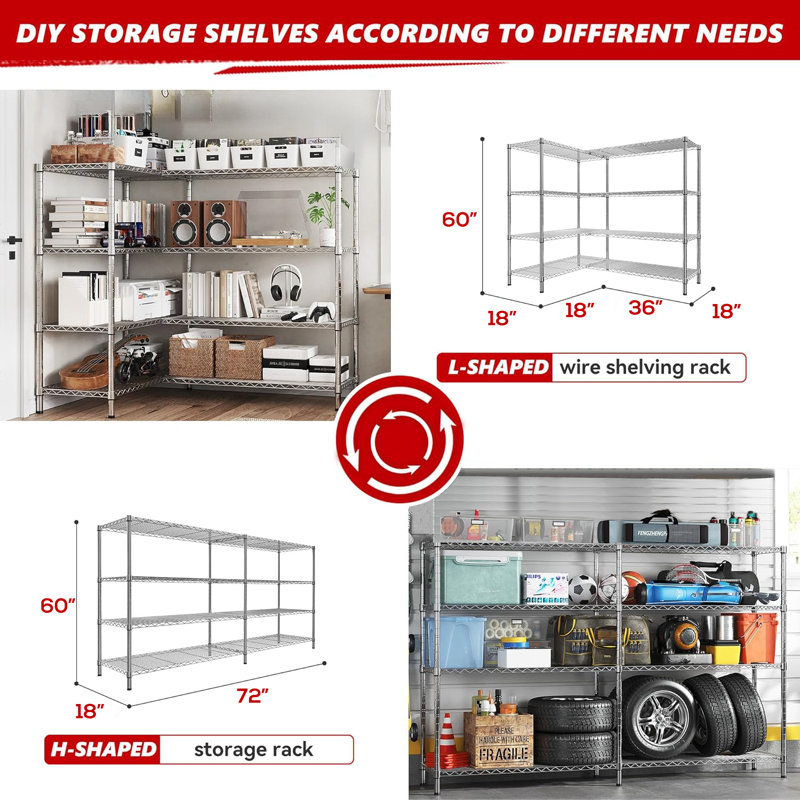 Marlia Steel Height -Adjustable Storage Rack Heavy Duty Shelving Unit 2 Installation Type, Chrome