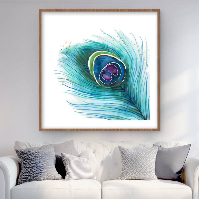 Plume de paon agrandie - chambre à coucher exotique, impression encadrée