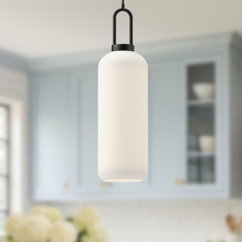 Luminaire suspendu cylindrique simple à 1 lumière Soji, Noir mat, H 24 po x l 6 po x P 6 po