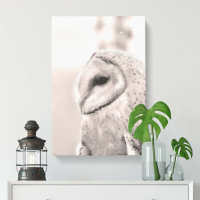 Watchful Barn Owl Bird - Wrapped Canvas
