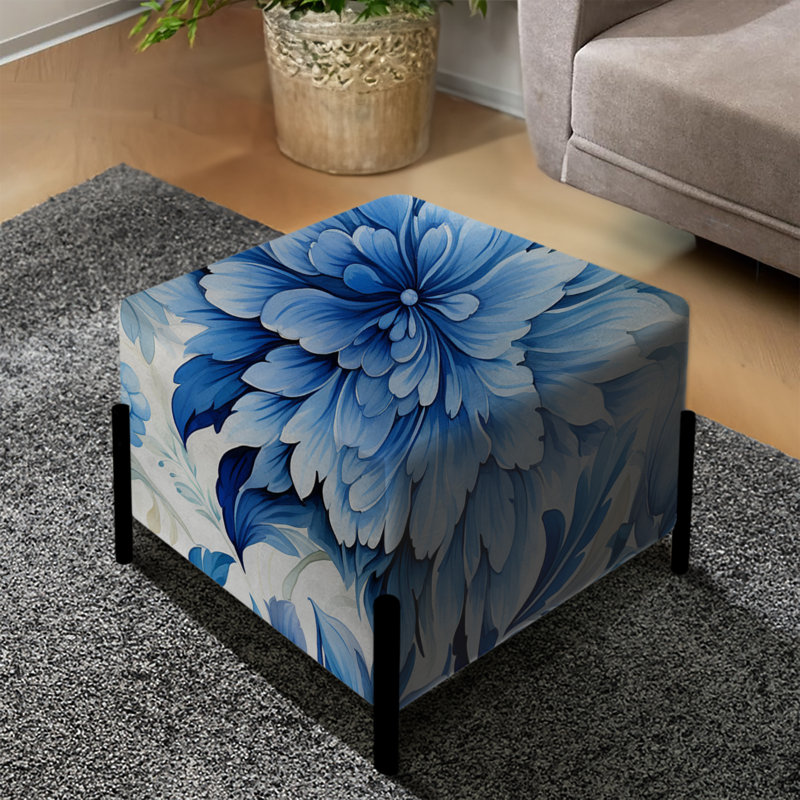 Dahlia bleu damas aquarelle bleu - repose-pieds carré floral