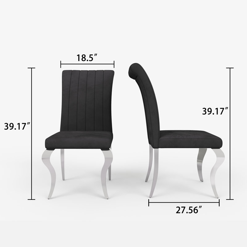 Chaise rembourrée en velours Meritza , Noir, Argent