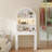 Writing Desk With Arch Hutch, Fluted Drawer & Storage Shelves, Modern Wood Computer Desk With Storage For Home Office, Bedroom, Small Space-564998612