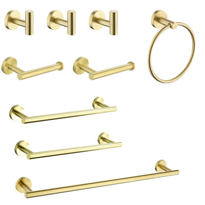 Bathroom 9 Towel Rack In Stainless Steel - Brushed Gold, Coating, Enhances Longevity Assurance Guarantee Finish,