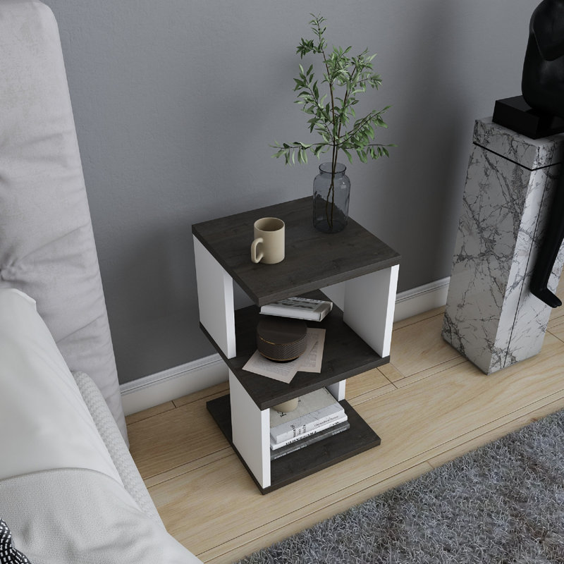 Carter Ergonomic Nightstand, Dark Oak/White
