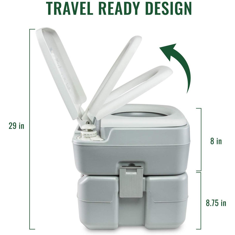 Gray Portable Camping Toilet with Power Flush and 5.3 Gallon Tank