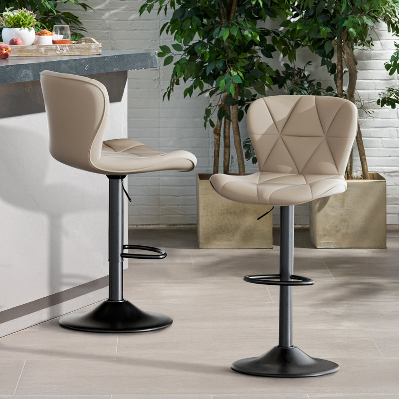 Higginsport Swivel Upholstered Adjustable Height Counter Stool with Metal Frame, Khaki