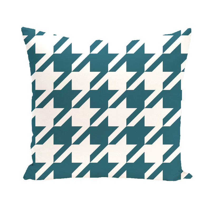 Housse et insert de coussin carré d'extérieur à imprimé géométrique Houndstooth, 18 po x 18 po, Haute mer