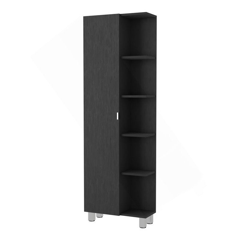 Los Angeles Linen  Cabinet, Five Shelves, One Cabinet, Divisions, Black