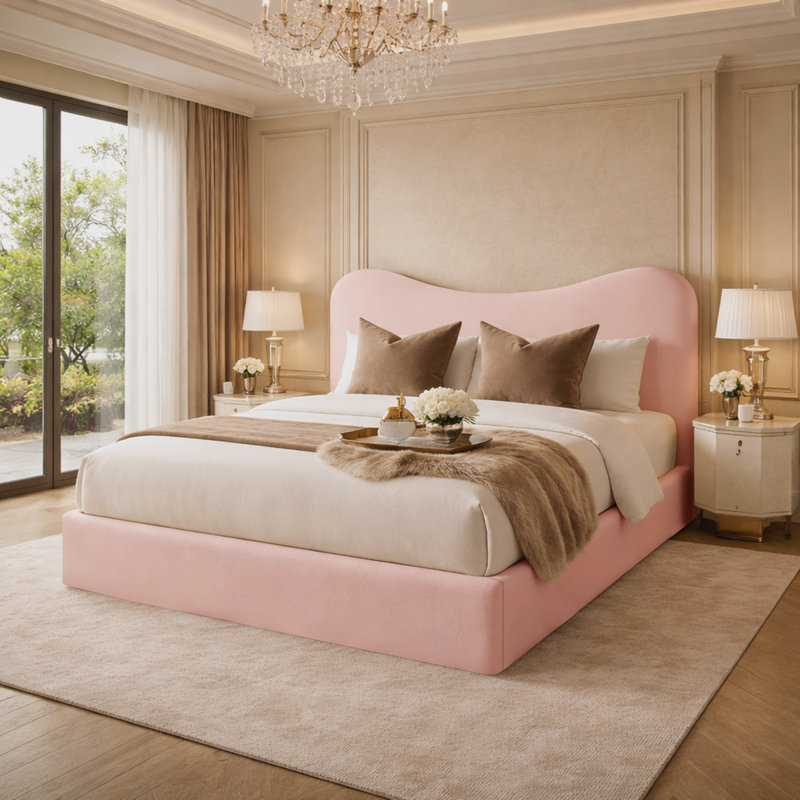 Upholstered Bed, Kingsize (5'), Pink