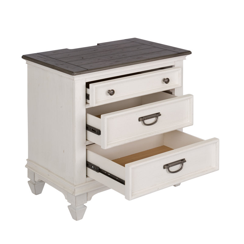 Traditional White and Charcoal 3-Drawer Nightstand