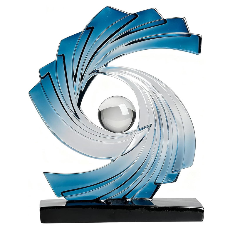 11.2" Gold Abstract Art Statue - Modern Minimalist Home Office Decor, Blue