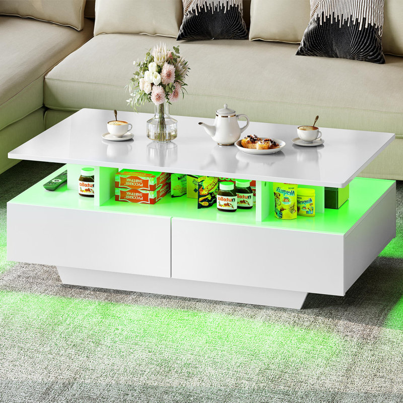 Metro Lane Coffee Table With 4 Drawers, Modern Centre Table, White