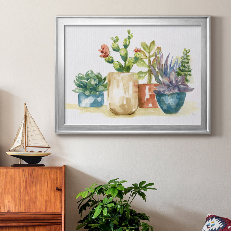 Summer Succulents I - peinture encadrée, Silver Framed Canvas, H 26,5 po x l 36,5 po x P 1,5 po