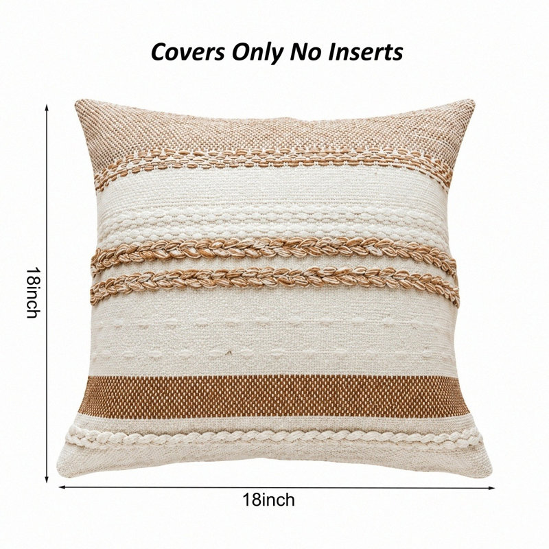 Housses de coussin décoratives texturées de style bohème 18 x 18 pouces, Brun
