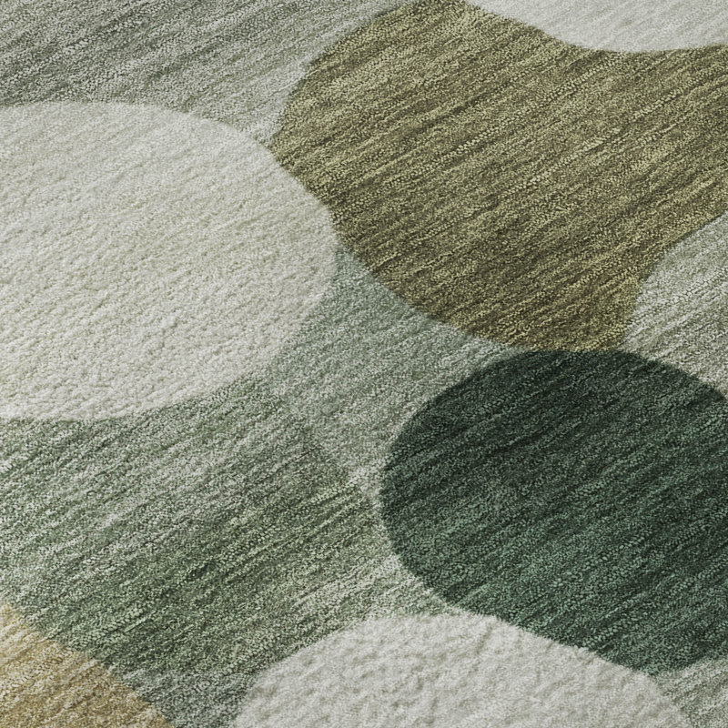 Premium Machine Washable Mayfield AMF2375 Polka Dots Rug, Green, 5' x 7'6"