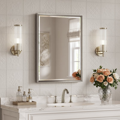 Double Beveled Bathroom Vanity Mirror, Tempered Glass Wall Mirror with Light-Catching Edges and Rust-Resistant Aluminum Frame for Over Sink