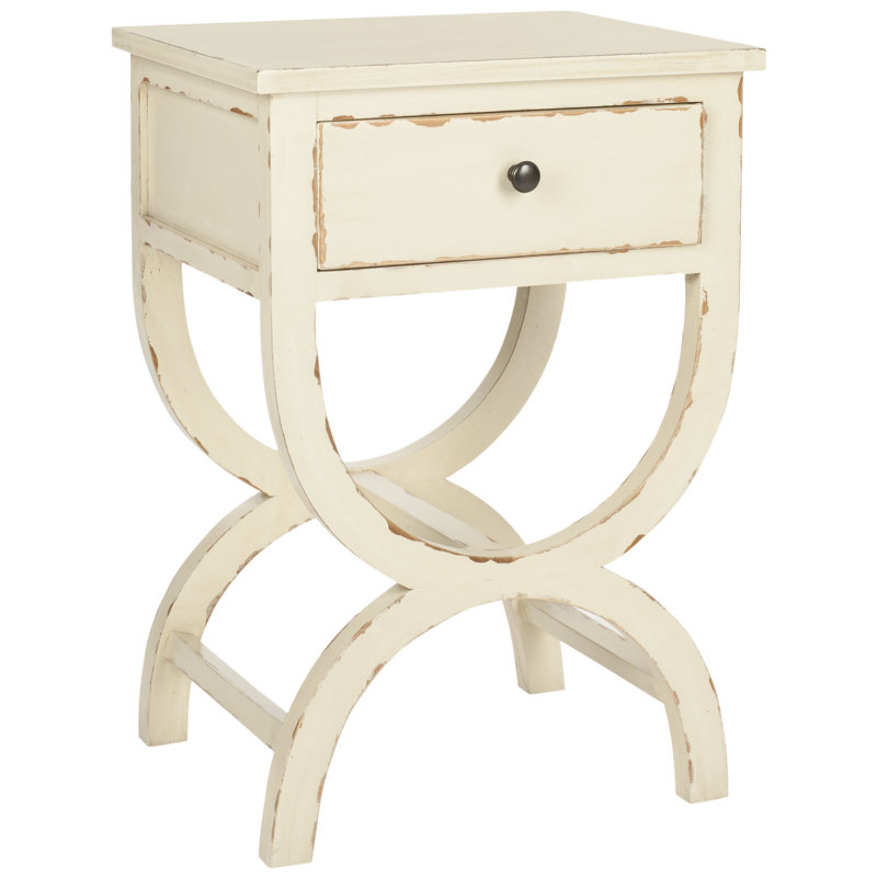 Cafar 116.13cm W Solid Wood Bedside Table, Distressed Vanilla