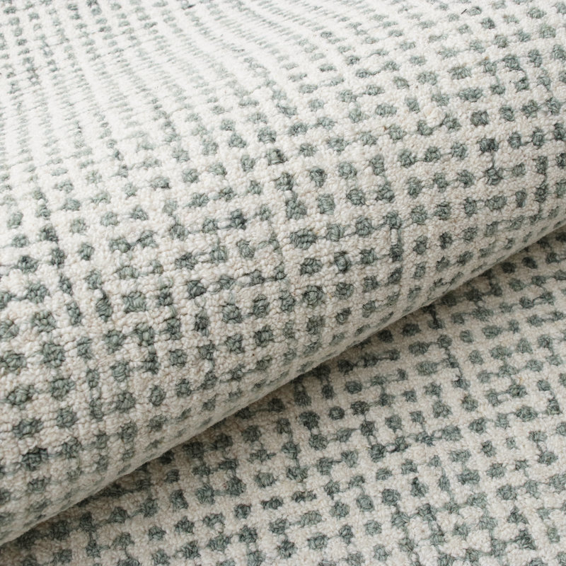Abstract Contemporary Grid Handmade Wool Blend Area Rug, Rectangle 4' x 6', Dark Green/Ivory