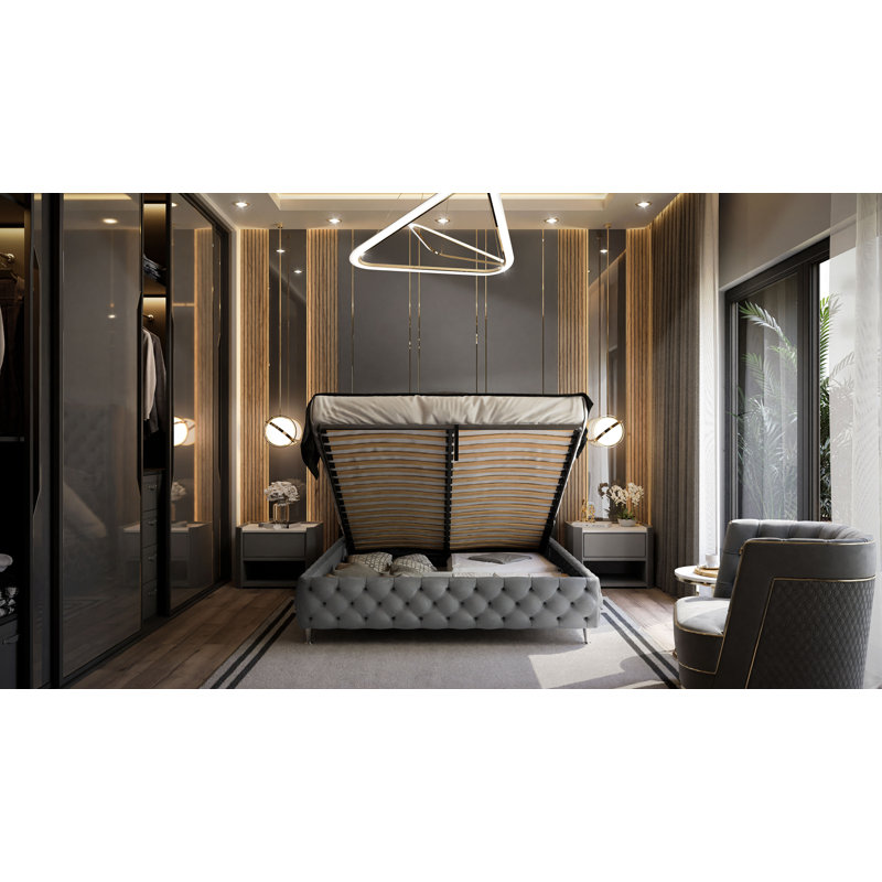 Blaile Upholstered Bed, European Double, Light Grey