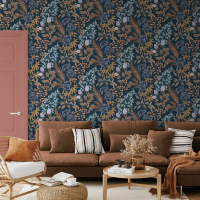 Gilded Bloom Blue Ground Wallpaper