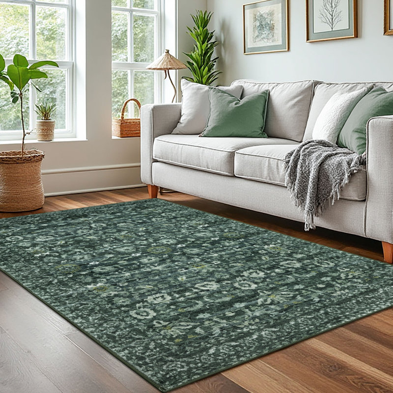 Tapis vert antidérapant lavable à la machine, Rectangle 4pi x 6 pi, Dark Green