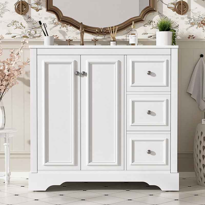 Meuble-lavabo transitionnel avec lavabo en céramique, Blanc