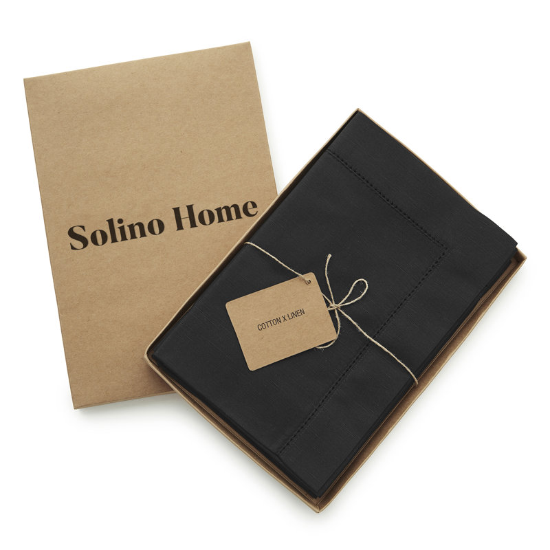 Cotton Linen Hemstitch Dinner Napkins, Black