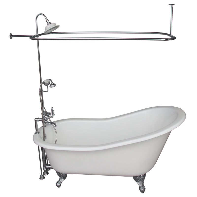 Baignoire de trempage sur pattes en fonte 61 "x 31" avec robinet Griffin, Chrome poli